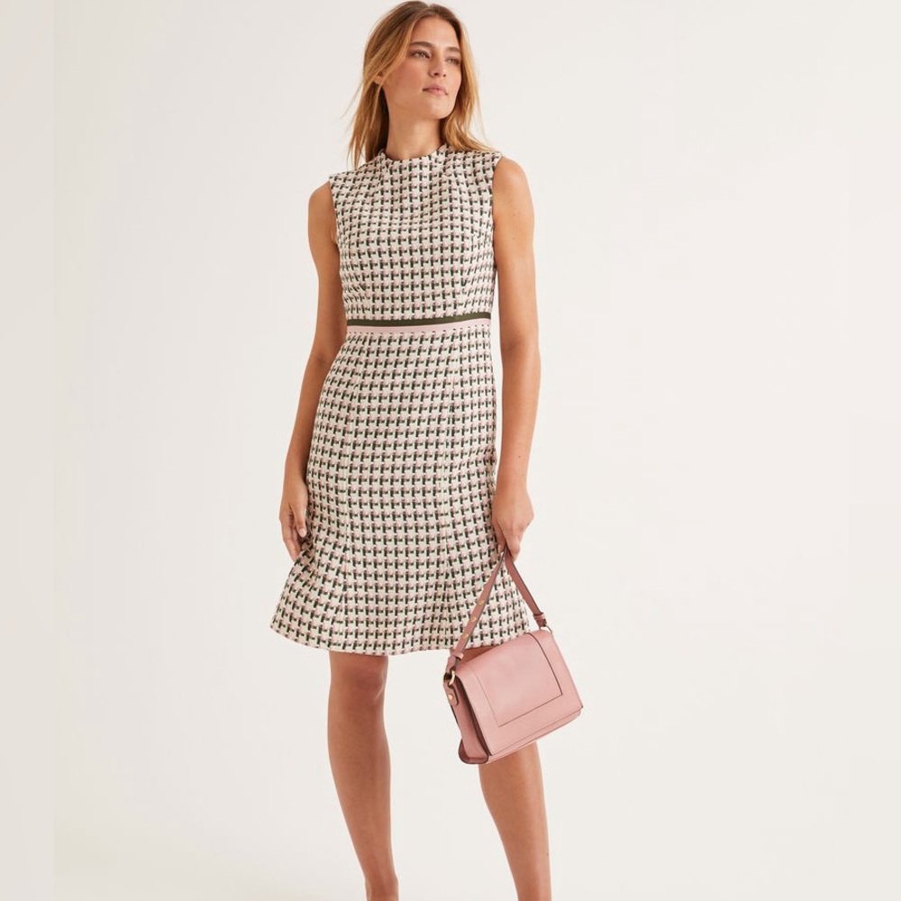 Women’s BODEN Ayla green/pink tweed dress- Size 8